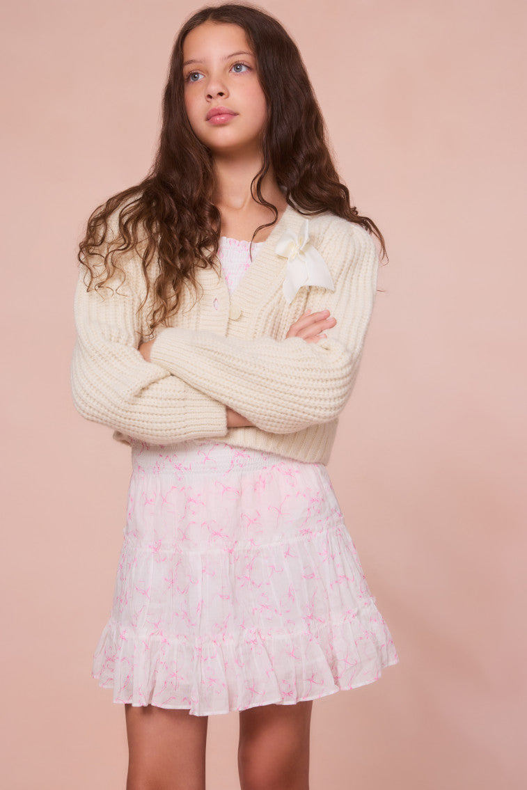 Girls Teisha Alpaca Bow Cardigan - SNOW