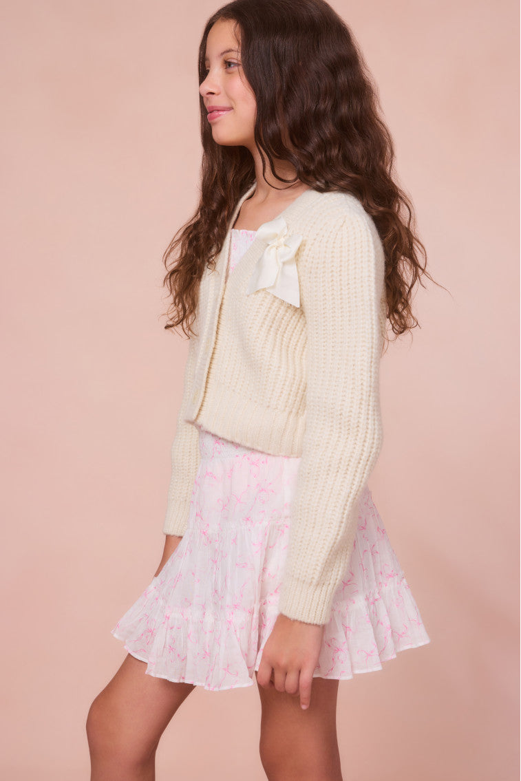 Girls Teisha Alpaca Bow Cardigan - SNOW