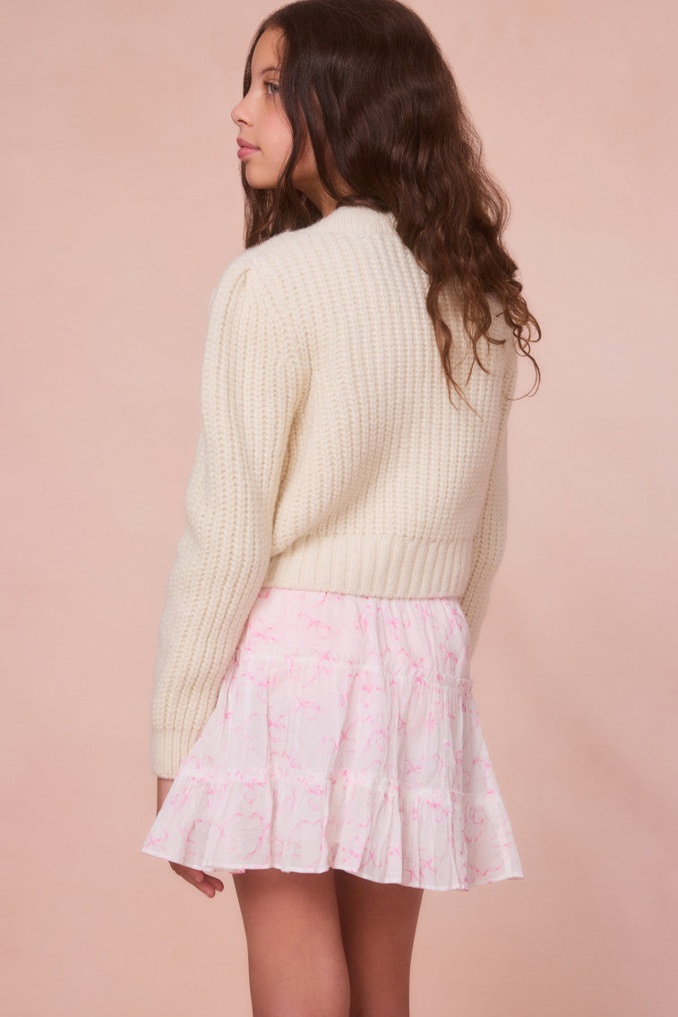 Girls Teisha Alpaca Bow Cardigan - SNOW