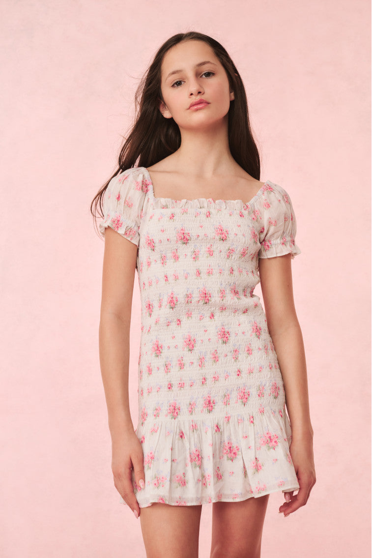 Girls Mosa Cotton Floral Dress - THULIAN PINK
