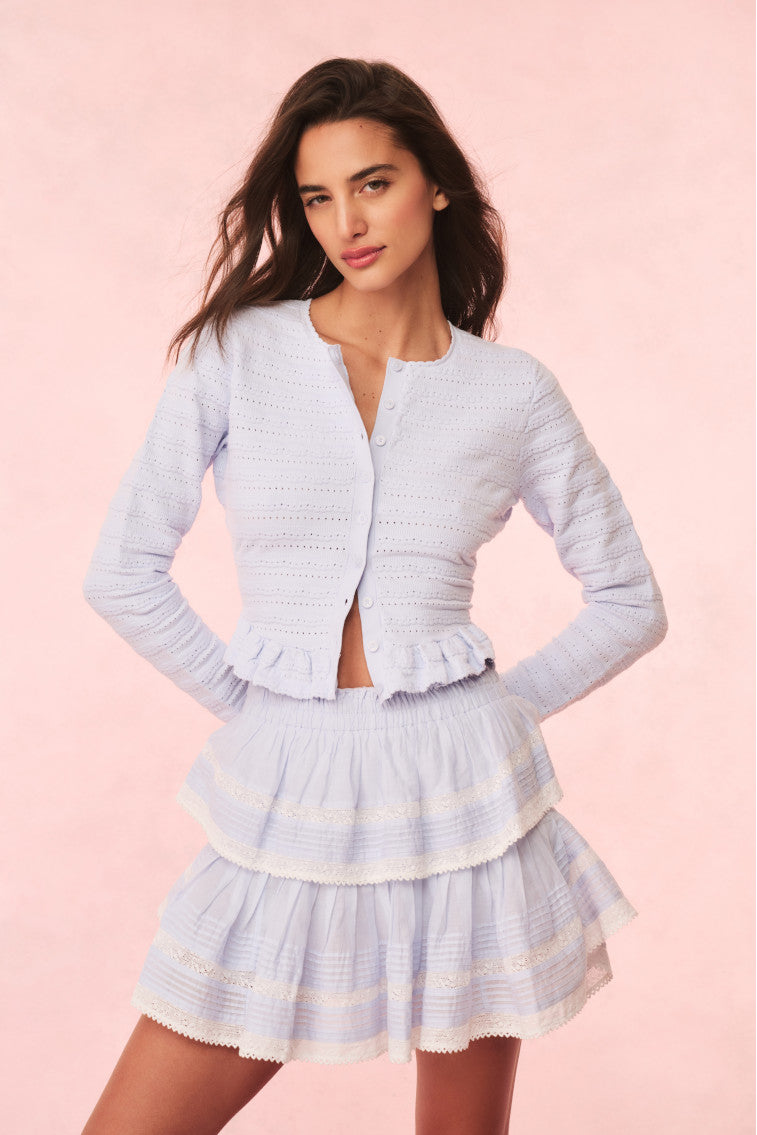 Rogan Pointelle Knit Cardigan - MORNING SKY