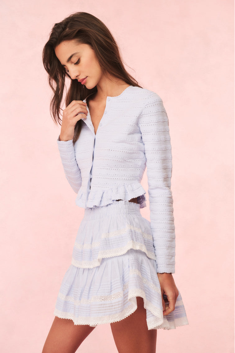 Rogan Pointelle Knit Cardigan - MORNING SKY