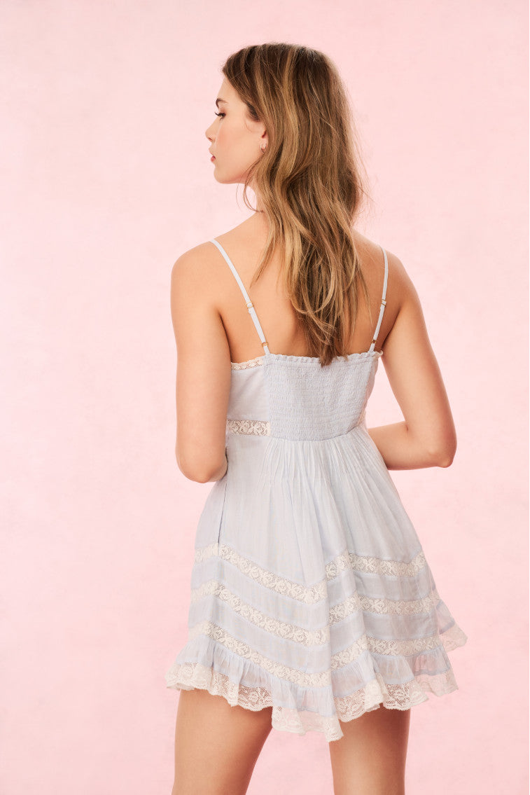 Alonna Cotton Lace-Trimmed Mini Dress - BABY BLUEBELL