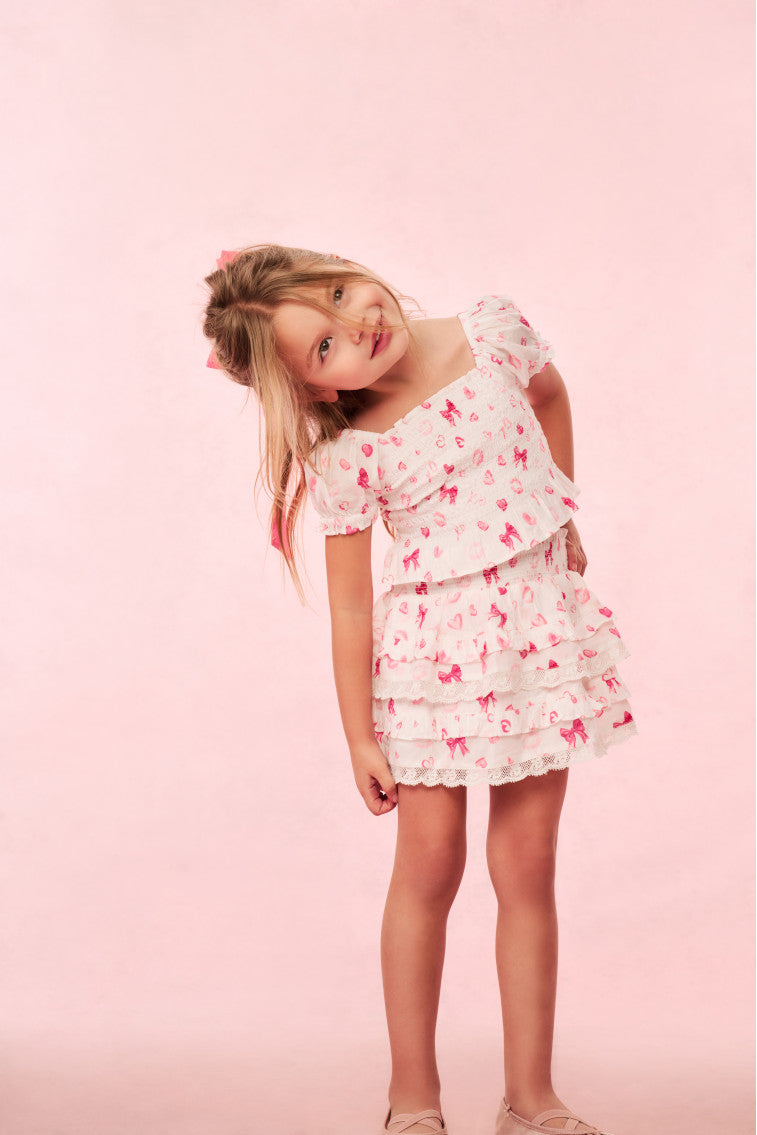 Girls Billie Bow & Kiss Print Ruffle Skirt