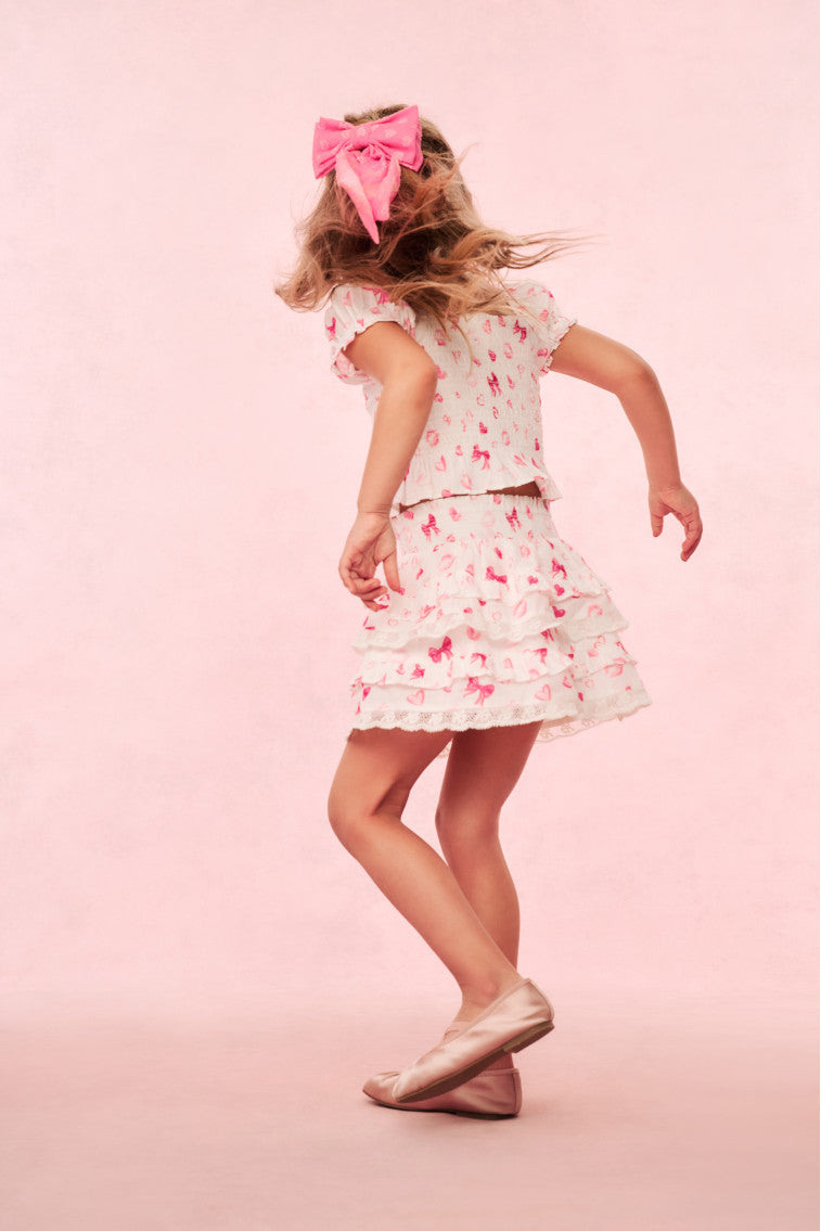 Girls Billie Bow & Kiss Print Ruffle Skirt