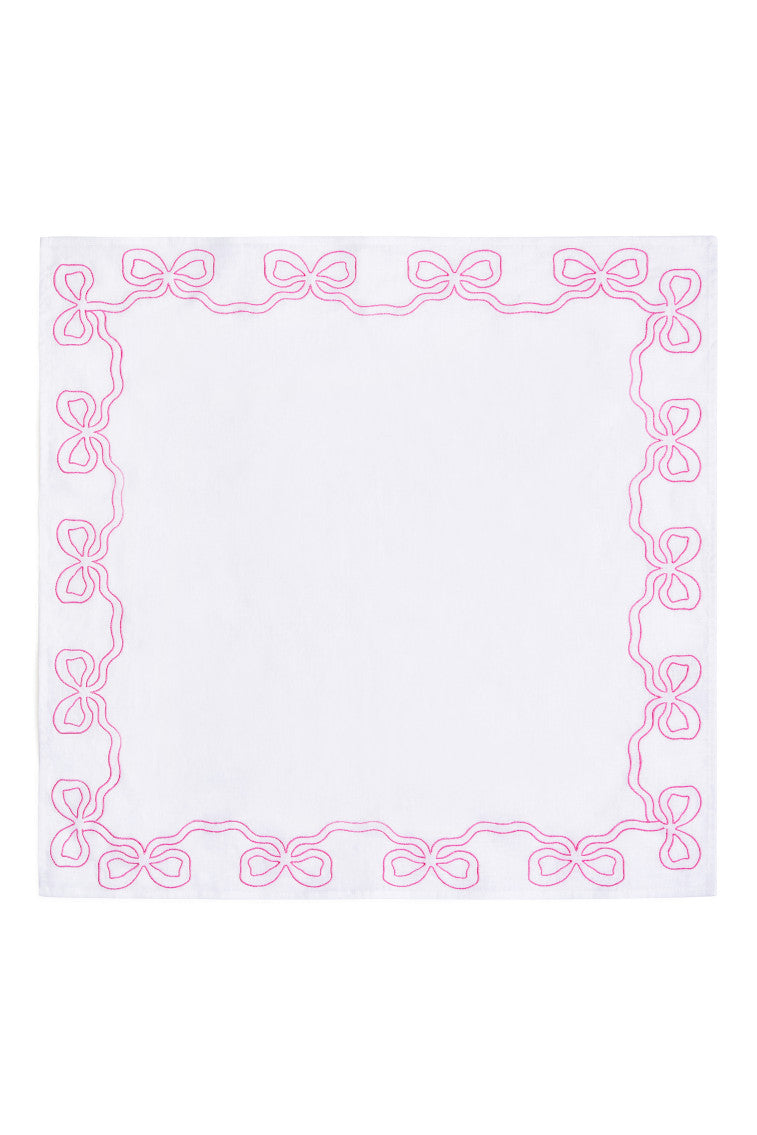 Embroidered Linen Bow Napkins - Set of 4