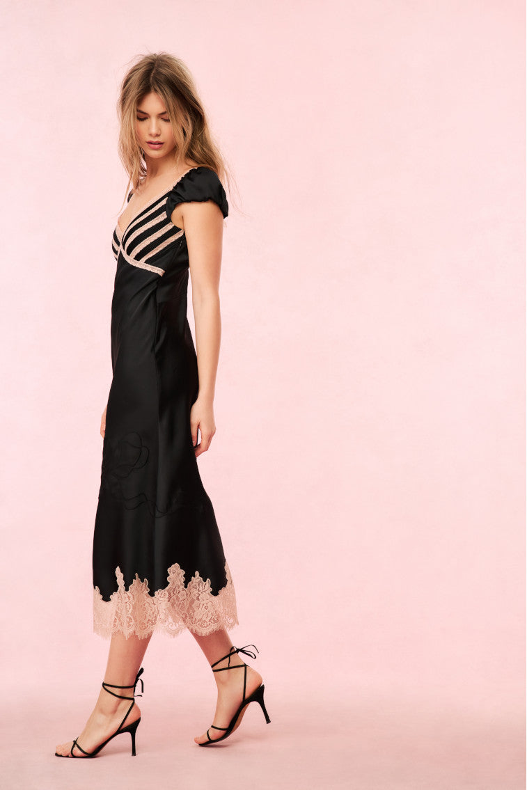 Brinkley Satin Midi Dress - BLACK