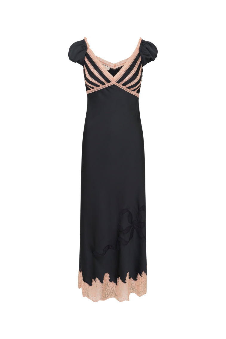 Brinkley Satin Midi Dress - BLACK