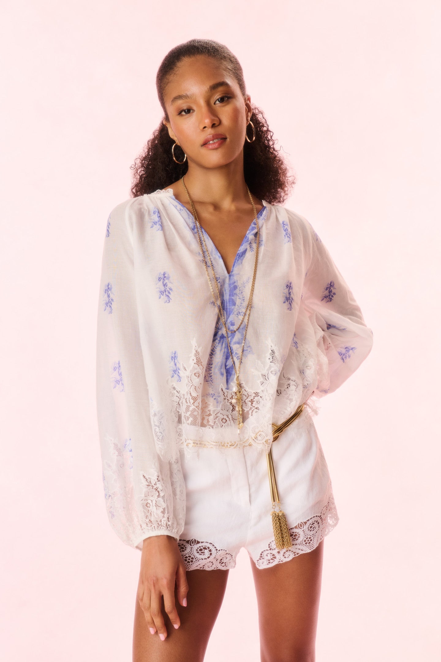 Dresner Cotton Lace-Trimmed Blouse