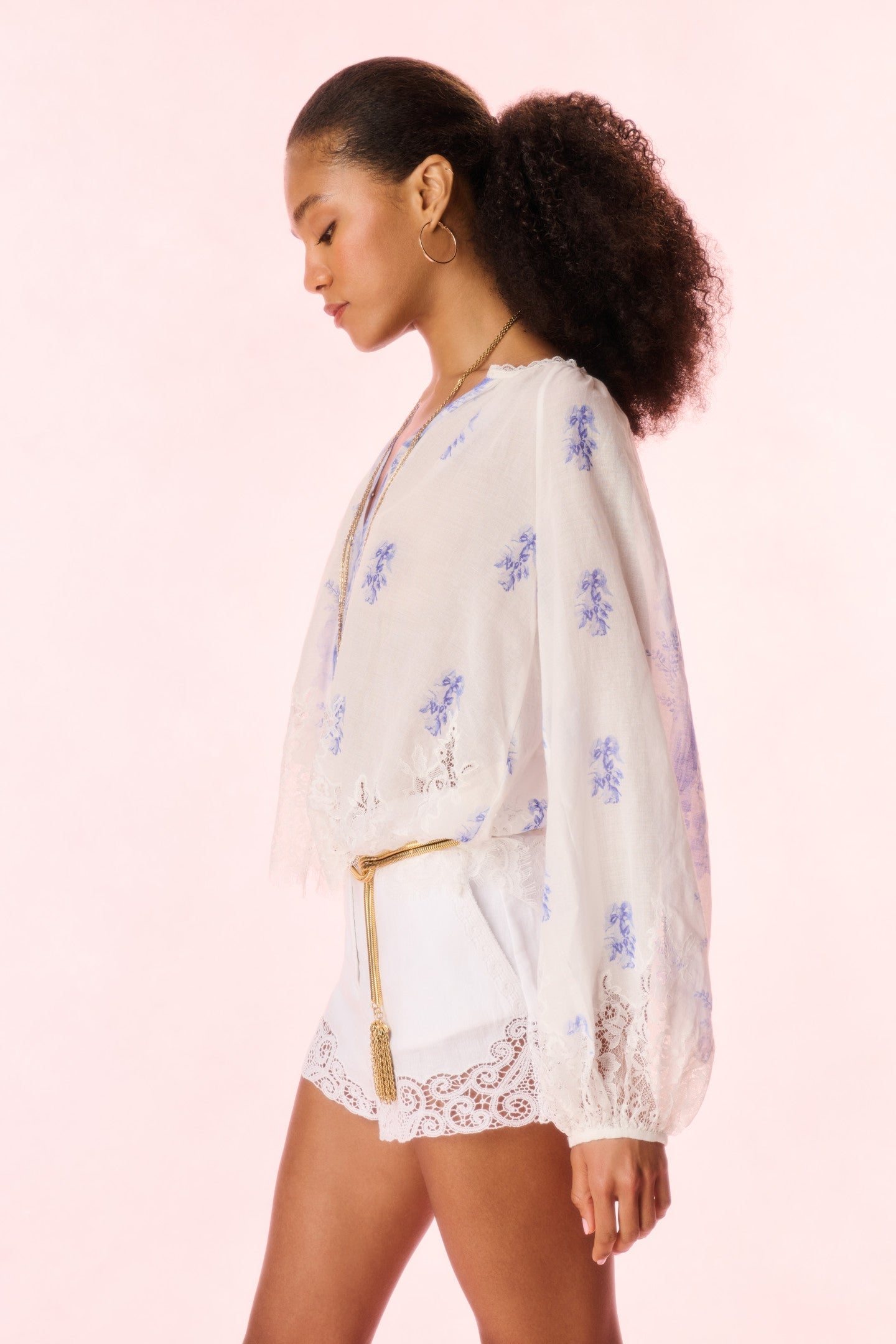 Dresner Cotton Lace-Trimmed Blouse