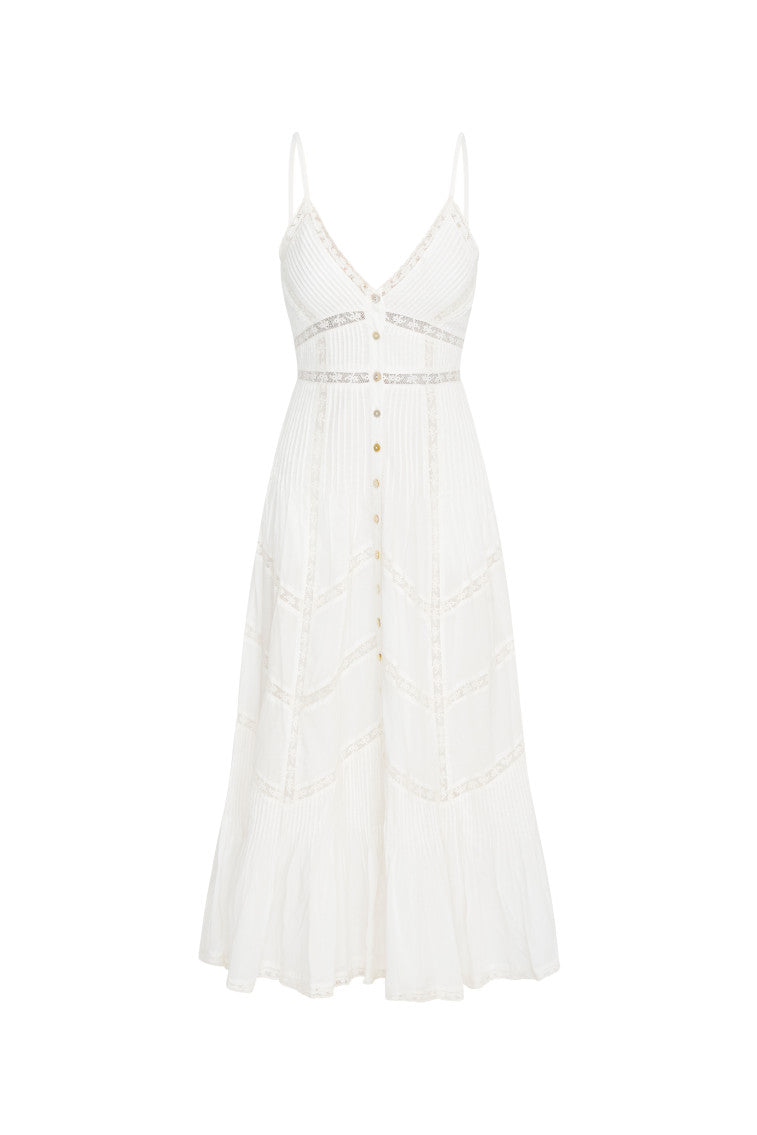 Esilda Heritage Cotton Midi Dress - TRUE WHITE