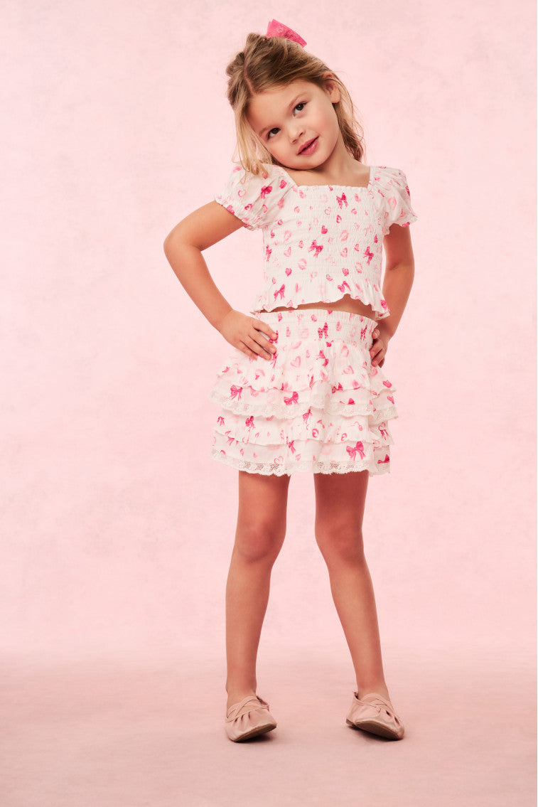 Girls Fabielle Bow & Kiss Print Top