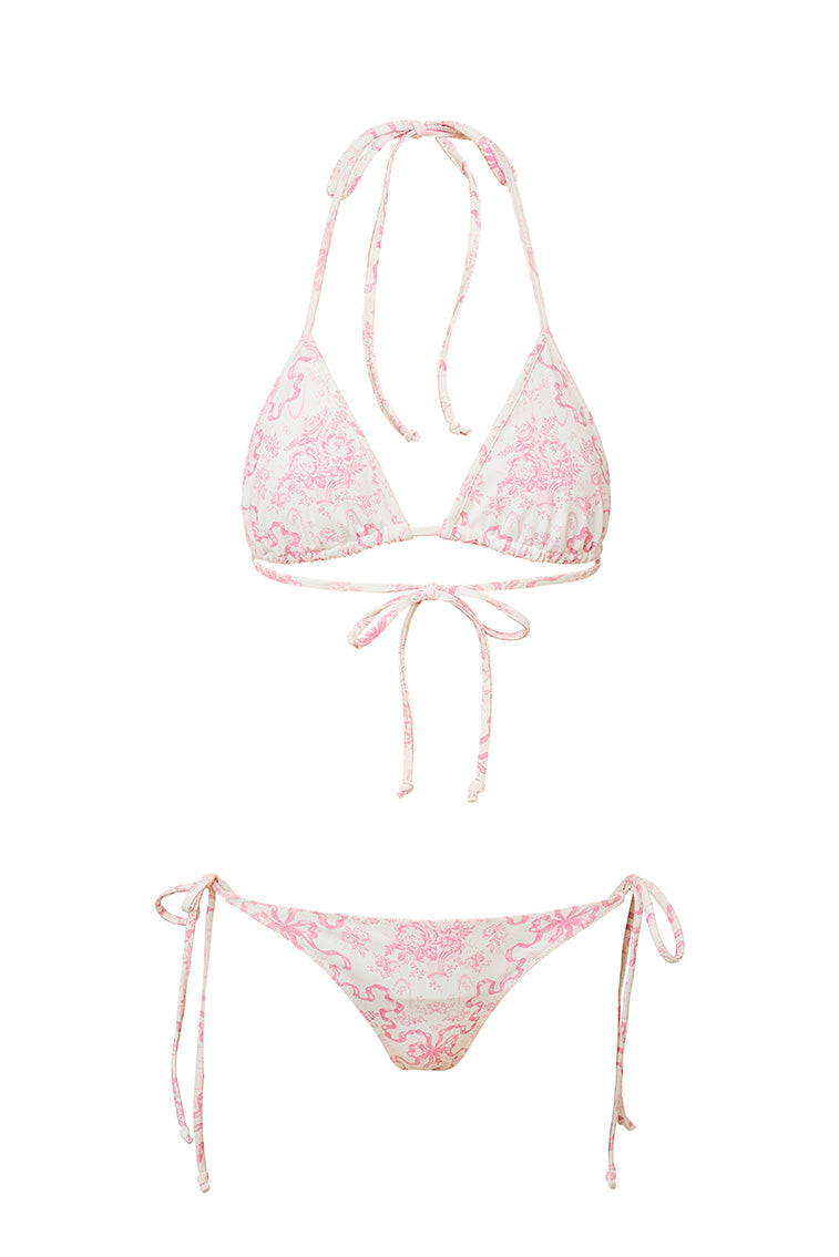 Harbor Bow Print Triangle Bikini Swim Set-BUBBLEGUM BLAST