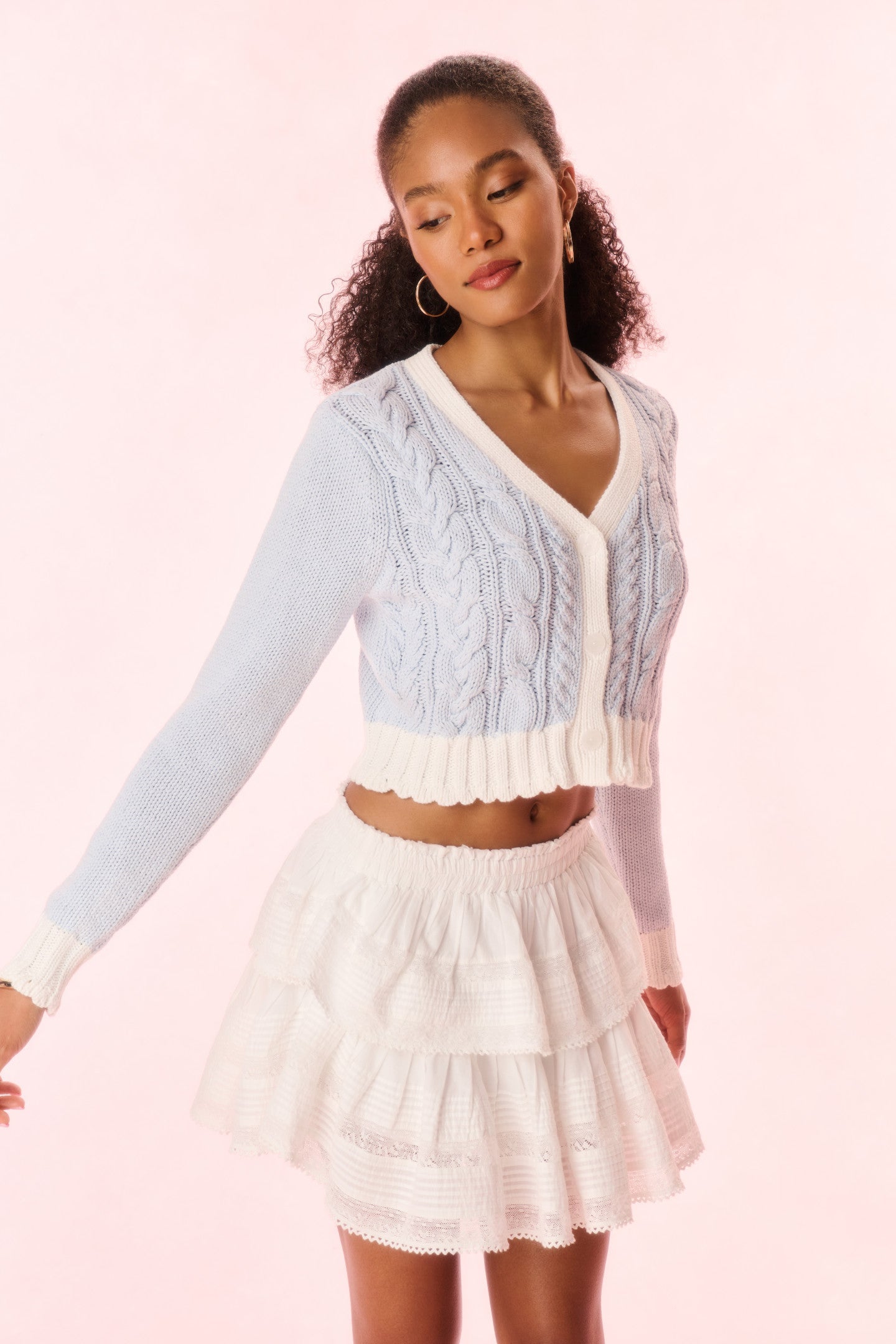 Hyacinth Cropped Cable Knit Cardigan