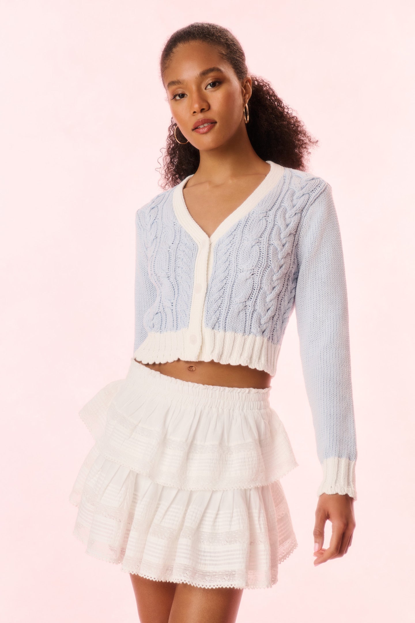 Hyacinth Cropped Cable Knit Cardigan