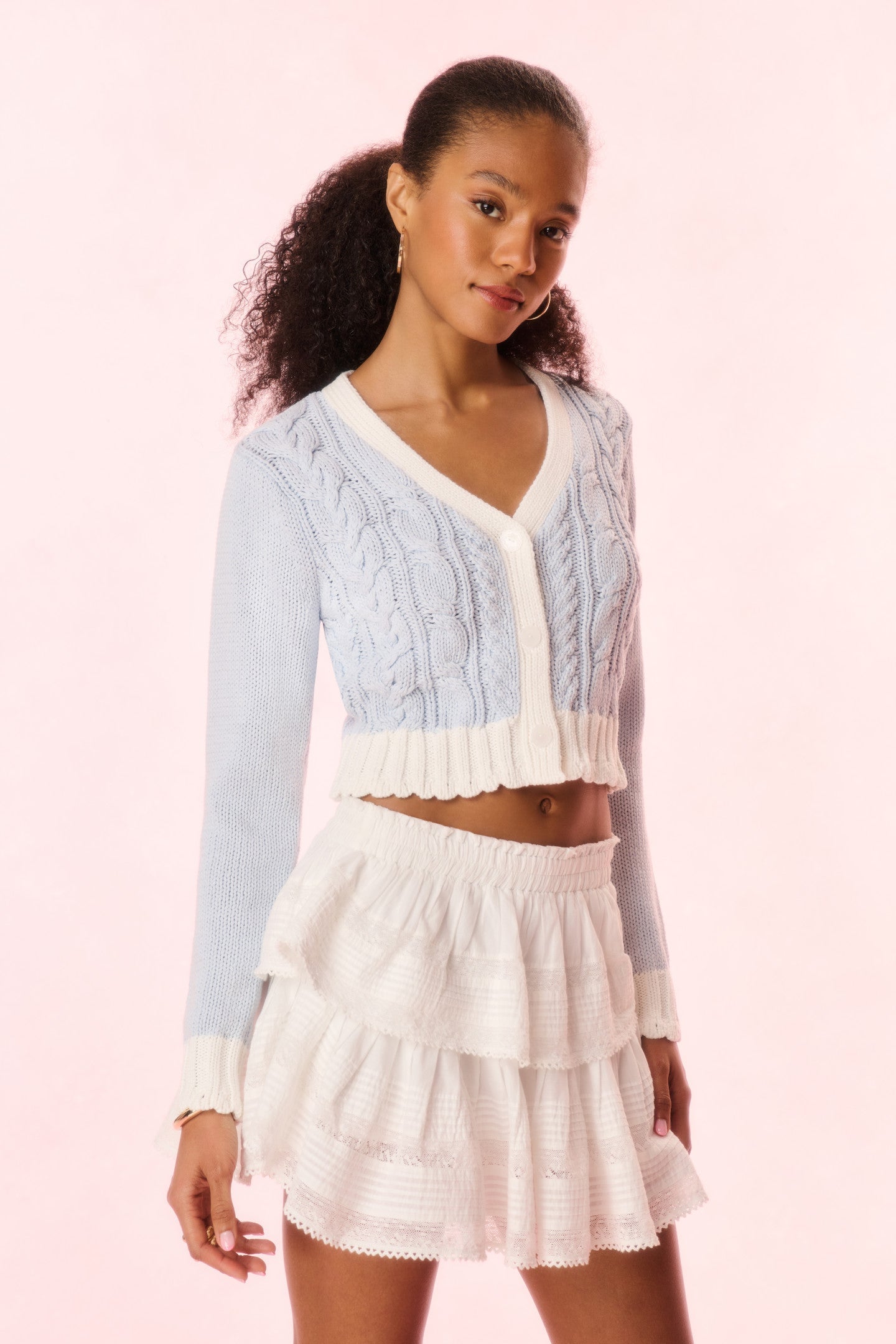 Hyacinth Cropped Cable Knit Cardigan