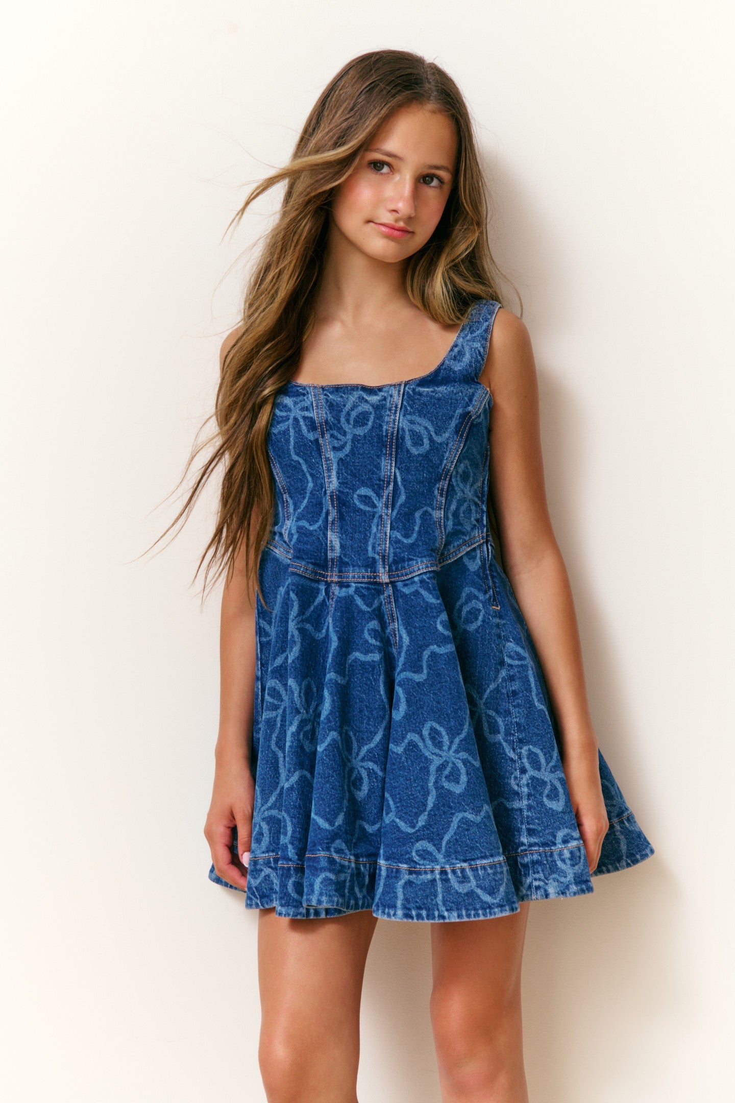 Girls Liliette Denim Bow Dress