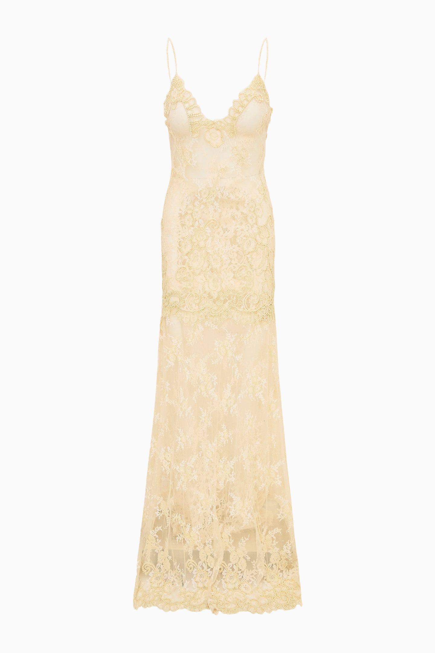 Noira Lace Pearl-Embellished Gown