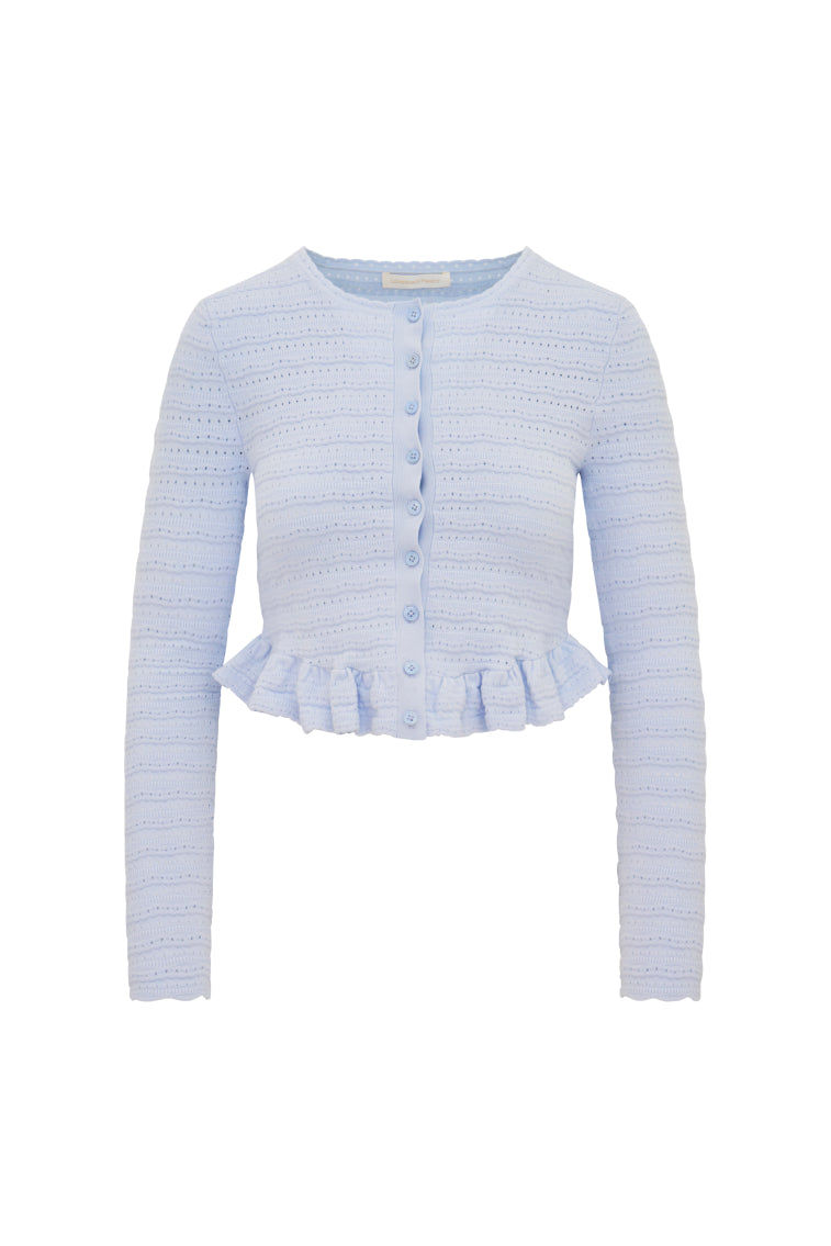Rogan Pointelle Knit Cardigan - MORNING SKY