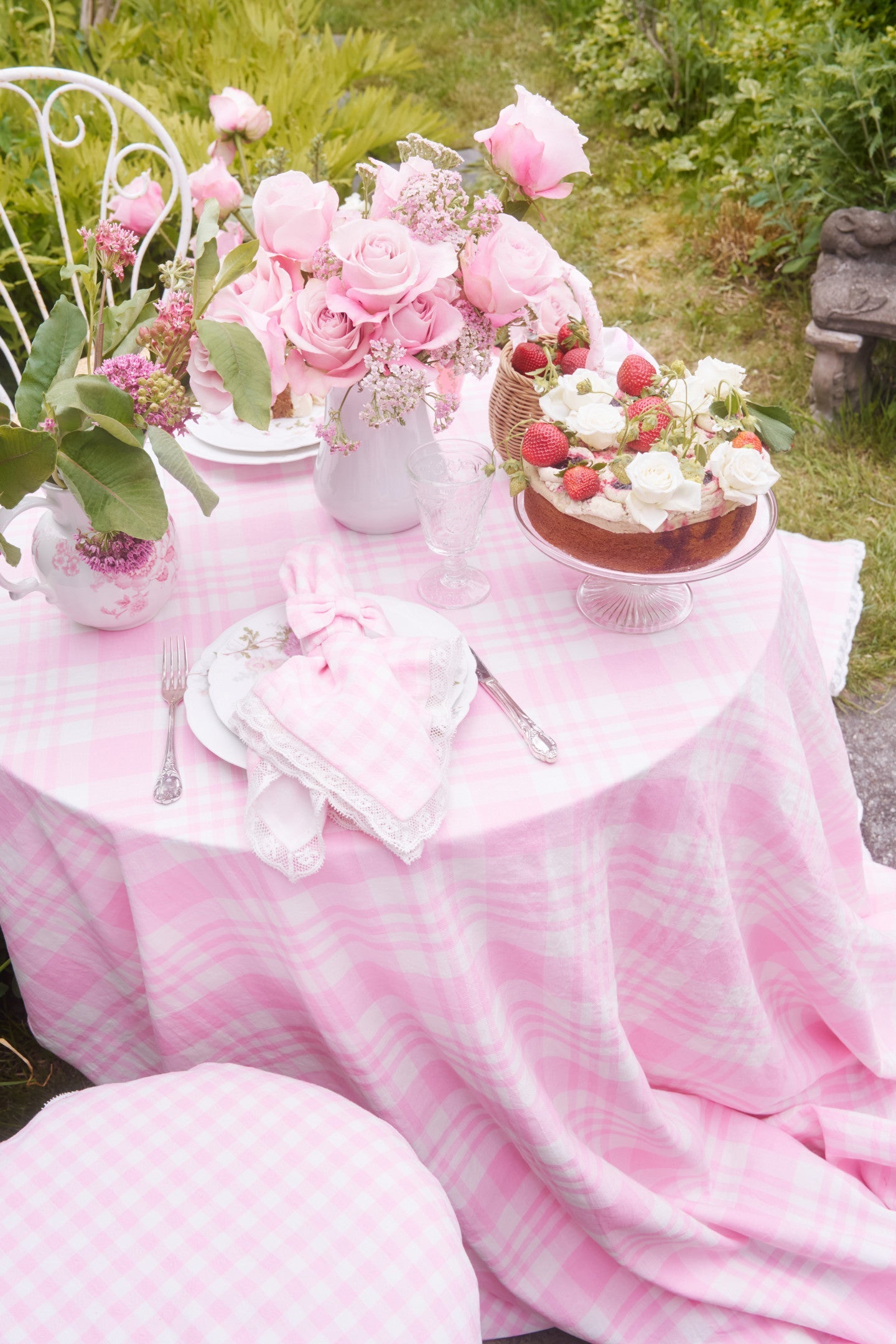 Pink Yarn Dye Table Cloth