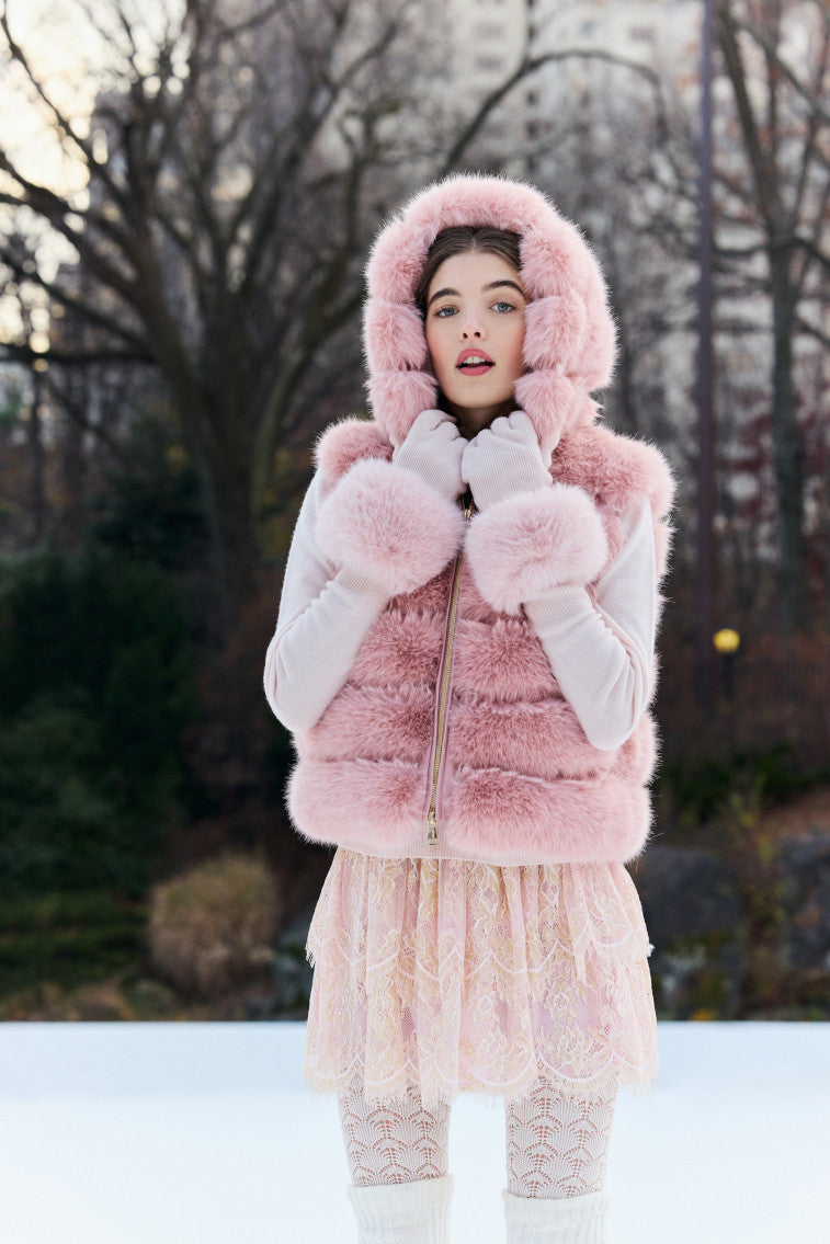 LoveShackFancy x MAX&MOI Adalia Wool-Cashmere Faux Fur Gloves