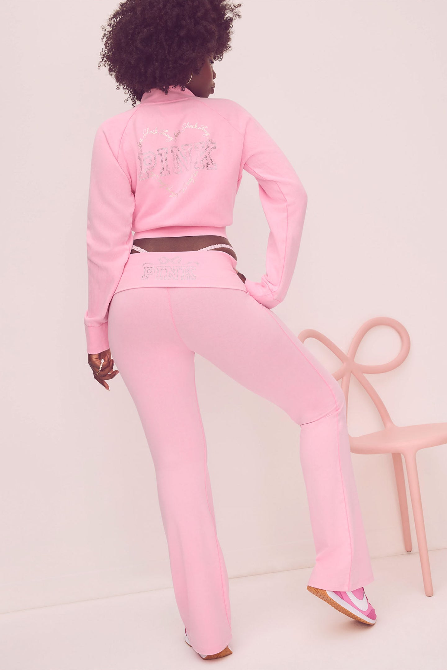 PINK x LoveShackFancy Washed Cotton Foldover Flare Leggings