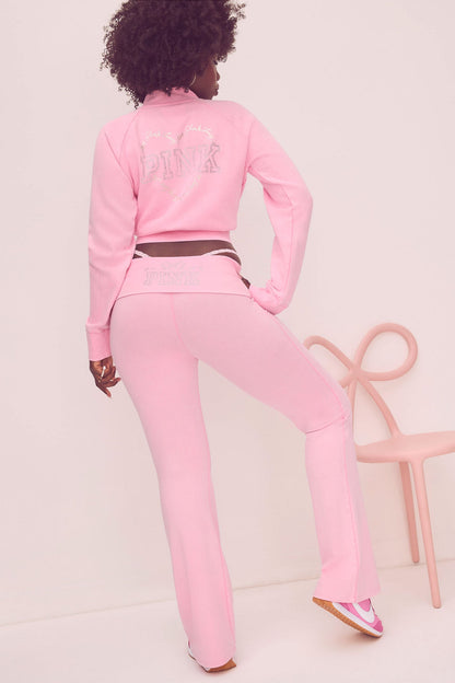 PINK x LoveShackFancy Washed Cotton Foldover Flare Leggings