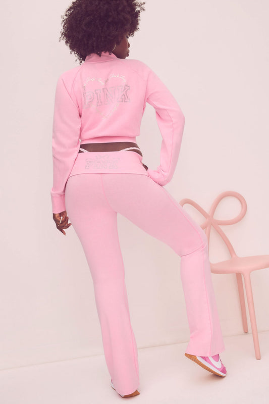 PINK x LoveShackFancy Washed Cotton Foldover Flare Leggings