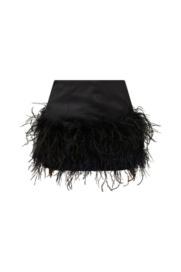 Viviette Feather Mini Skirt - BLACK