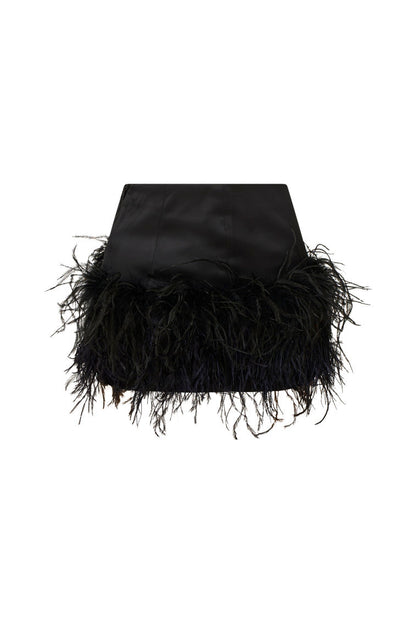Viviette Feather Mini Skirt - BLACK