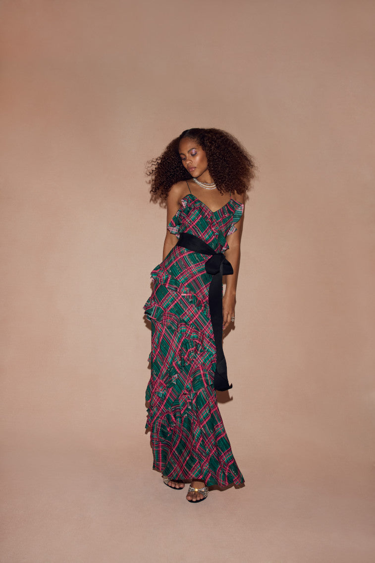 Rialto Silk Tartan Dress - EVERGREEN