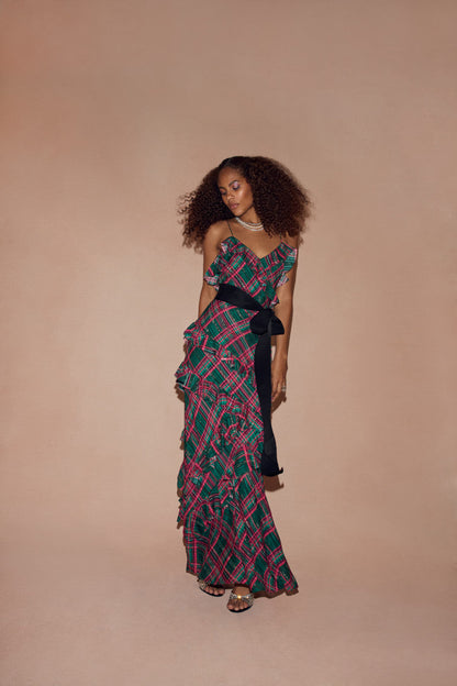Rialto Silk Tartan Dress - EVERGREEN