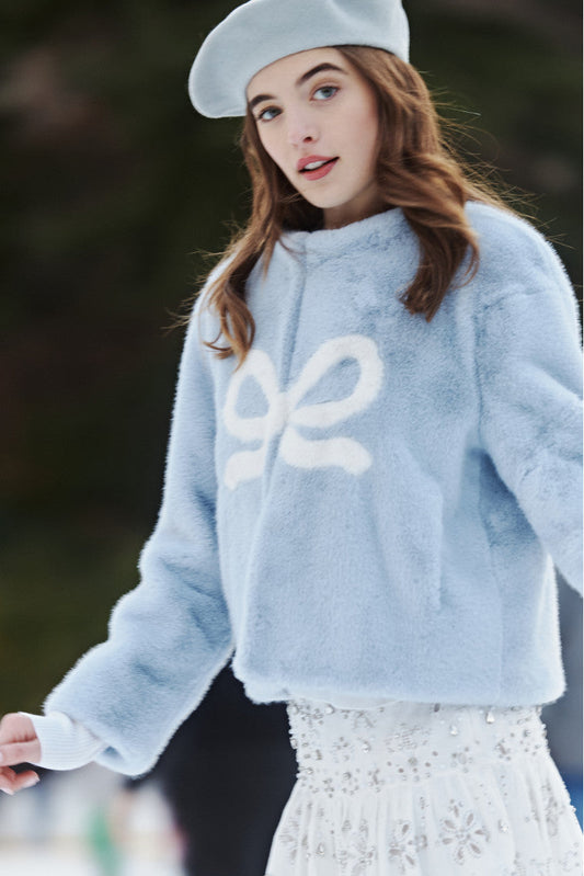 LoveShackFancy x MAX&MOI Maloa Faux Fur Bow Jacket