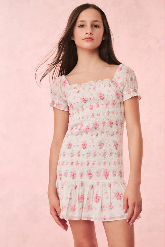 Girls Mosa Cotton Floral Dress - THULIAN PINK
