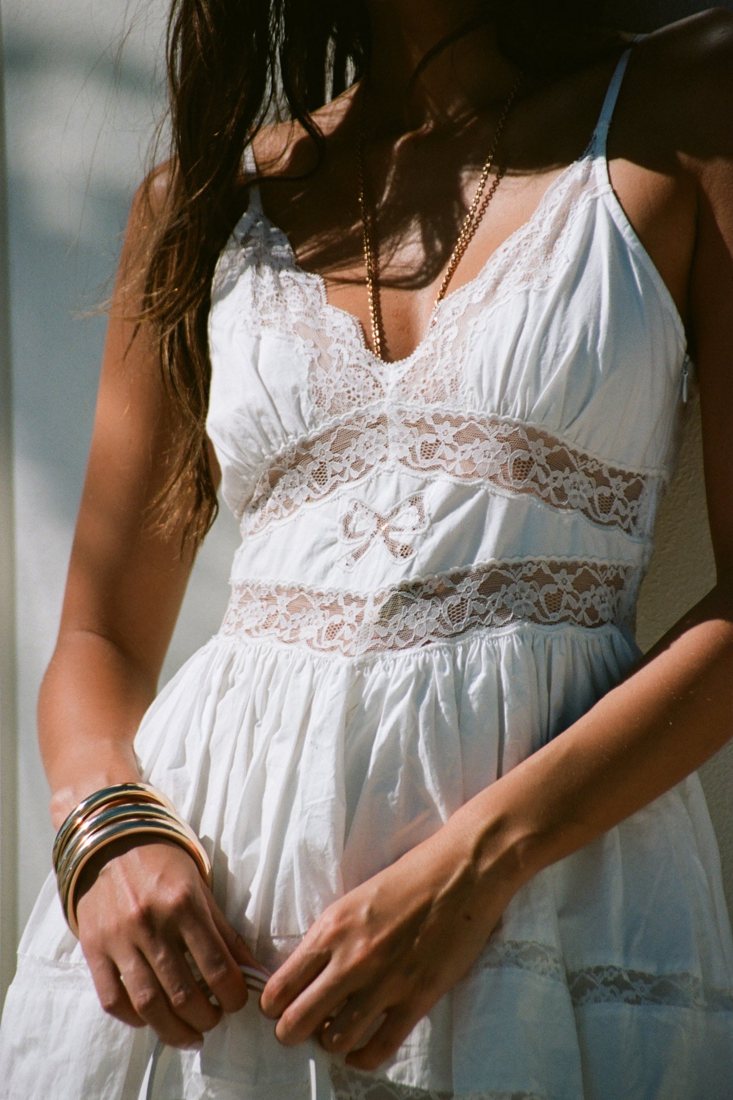 Zima Cotton Lace Bow Mini Dress - OPTIC WHITE