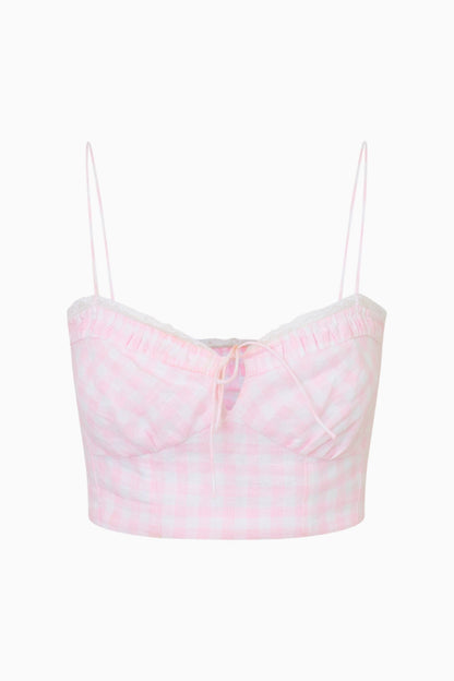 Amorana Linen Gingham Crop Top