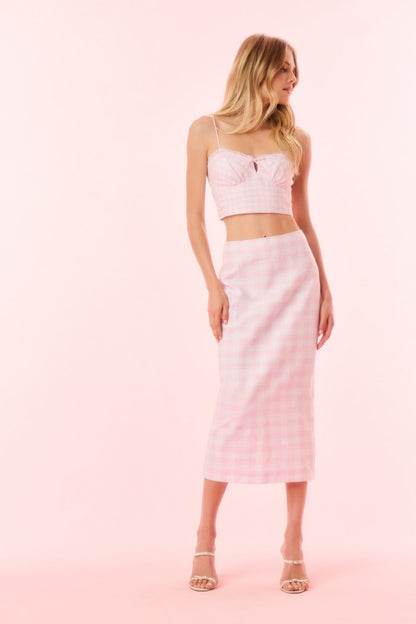 Biselle Linen Gingham Midi Skirt