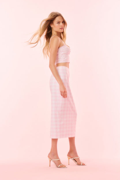 Biselle Linen Gingham Midi Skirt