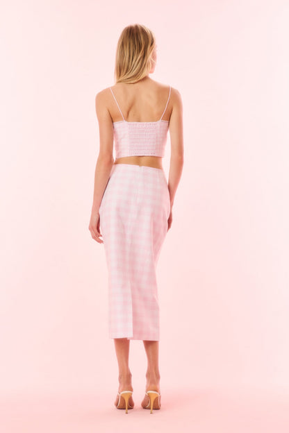 Biselle Linen Gingham Midi Skirt