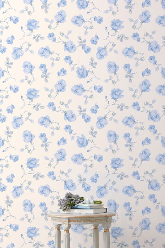 Ribbon Rosa French Blue Standard Wallpaper