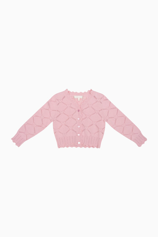 Girls Barlene Cotton Heart Argyle Cardigan