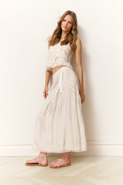 Beloria Silk Lace-Detailed Maxi Skirt