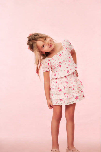 Girls Billie Bow & Kiss Print Ruffle Skirt