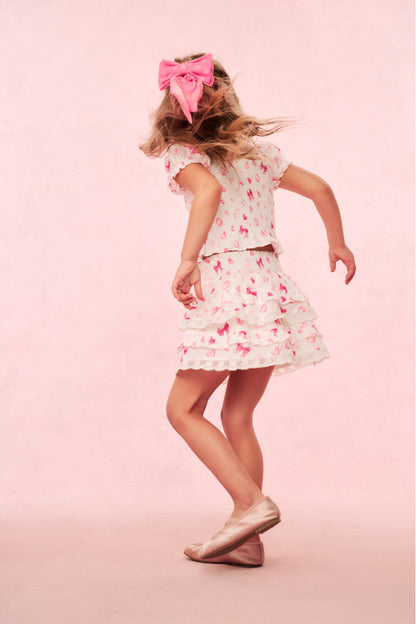 Girls Billie Bow & Kiss Print Ruffle Skirt