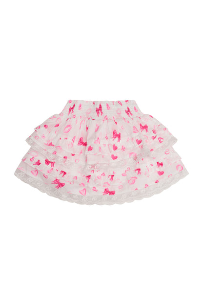 Girls Billie Bow & Kiss Print Ruffle Skirt