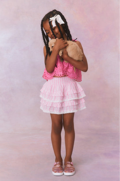 Girls Billie Cotton Stripe Skirt- CAPTIVA PINK