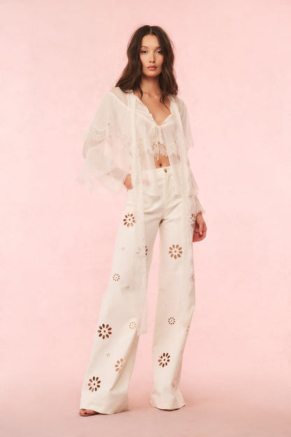 Carolette Eyelet Wide-Leg Pants