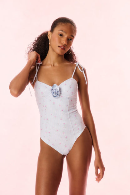 Chamomile Floral Striped One-Piece Swimsuit
