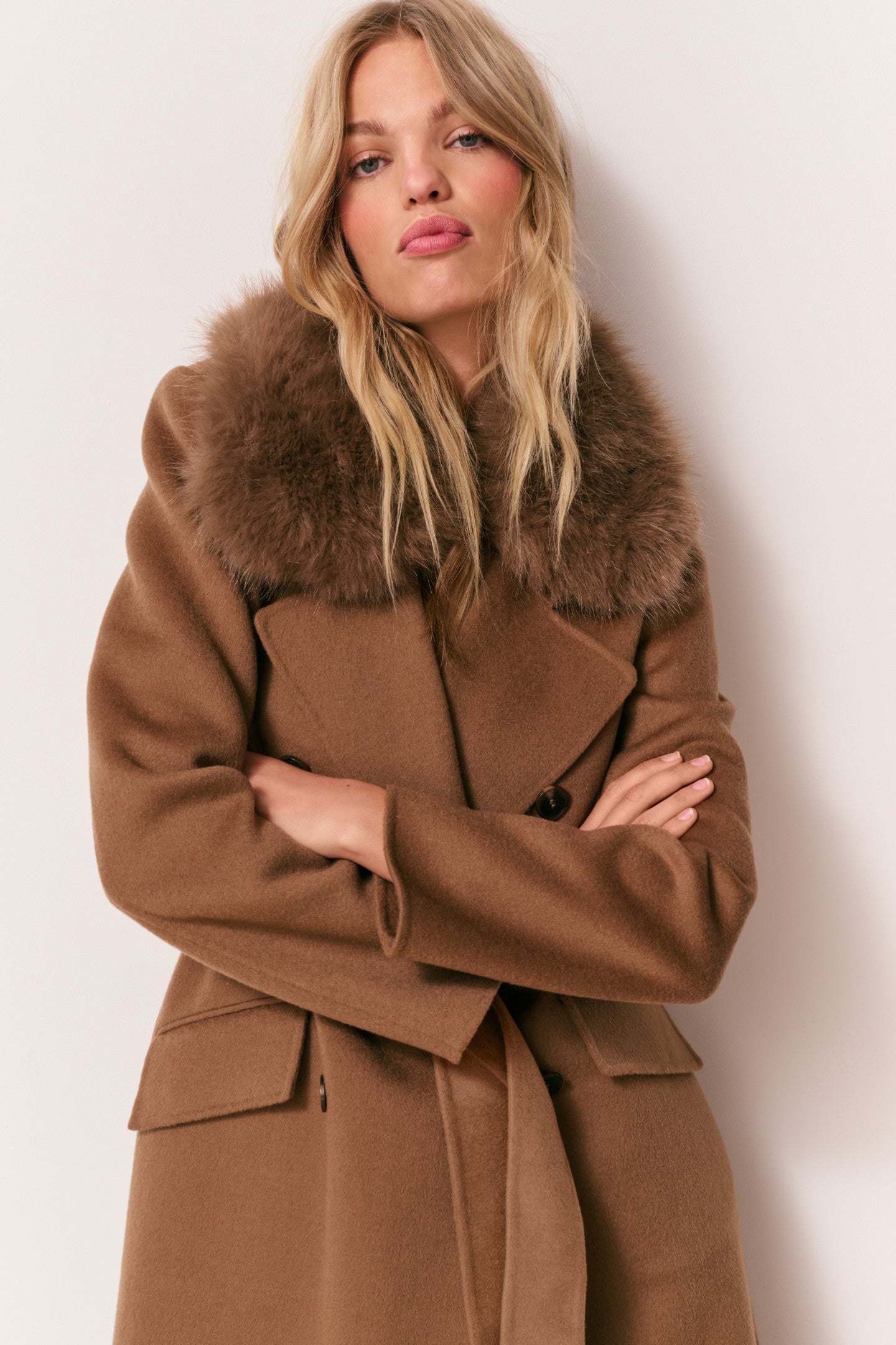 Char Faux Fur Collar Wool Coat