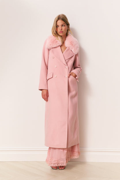 Char Faux Fur Collar Wool Coat - ORCHID ROSE